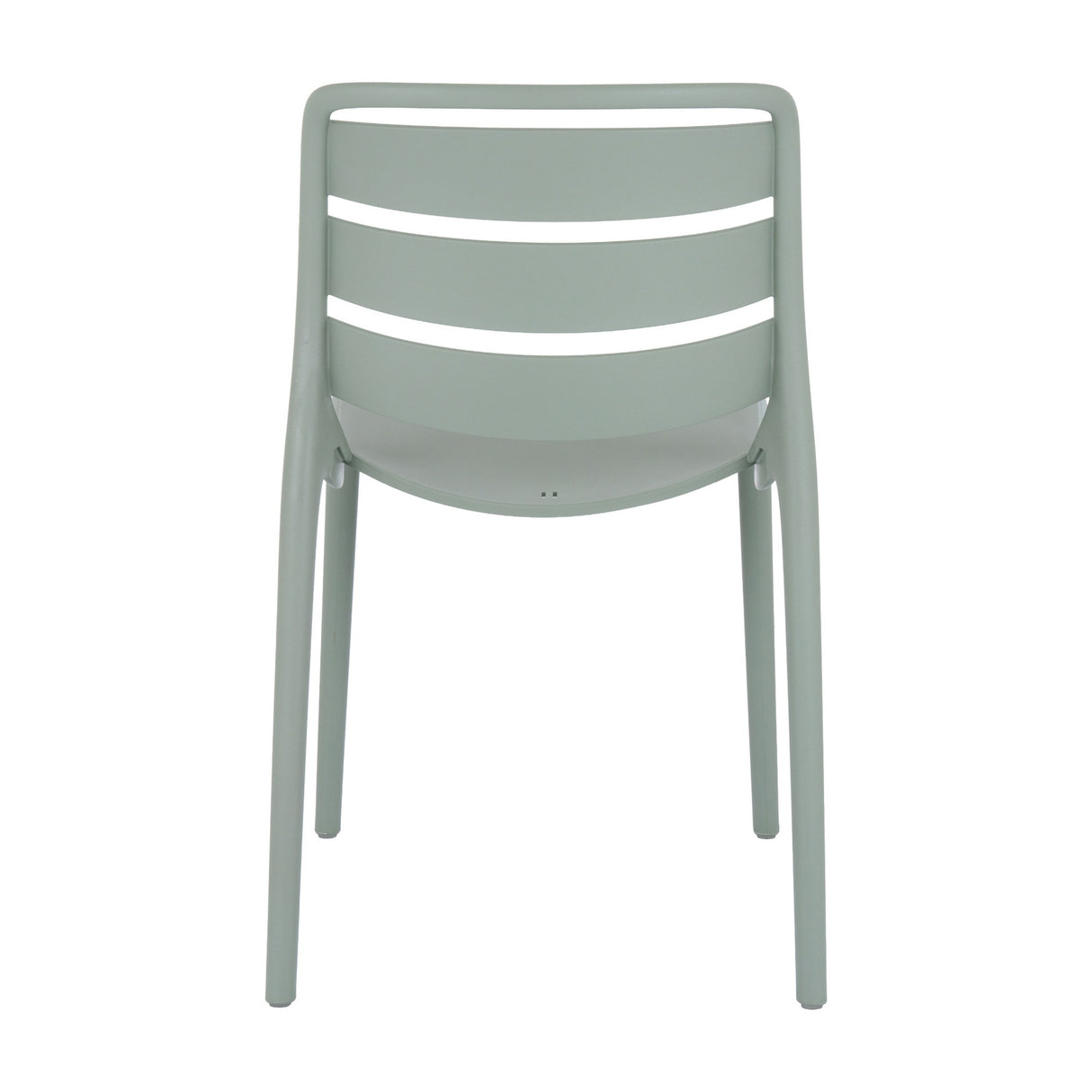Rear view of the Hill Interiors Moulded Plastic Accent Chair in grey, showing the slatted curved backrest and four tapered legs on a white background.
