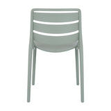 Rear view of the Hill Interiors Moulded Plastic Accent Chair in grey, showing the slatted curved backrest and four tapered legs on a white background.