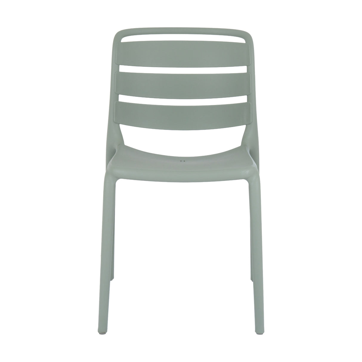 Hill Interiors moulded plastic accent chair in soft grey with a slatted back and curved seat, shown front-on against a plain white background.