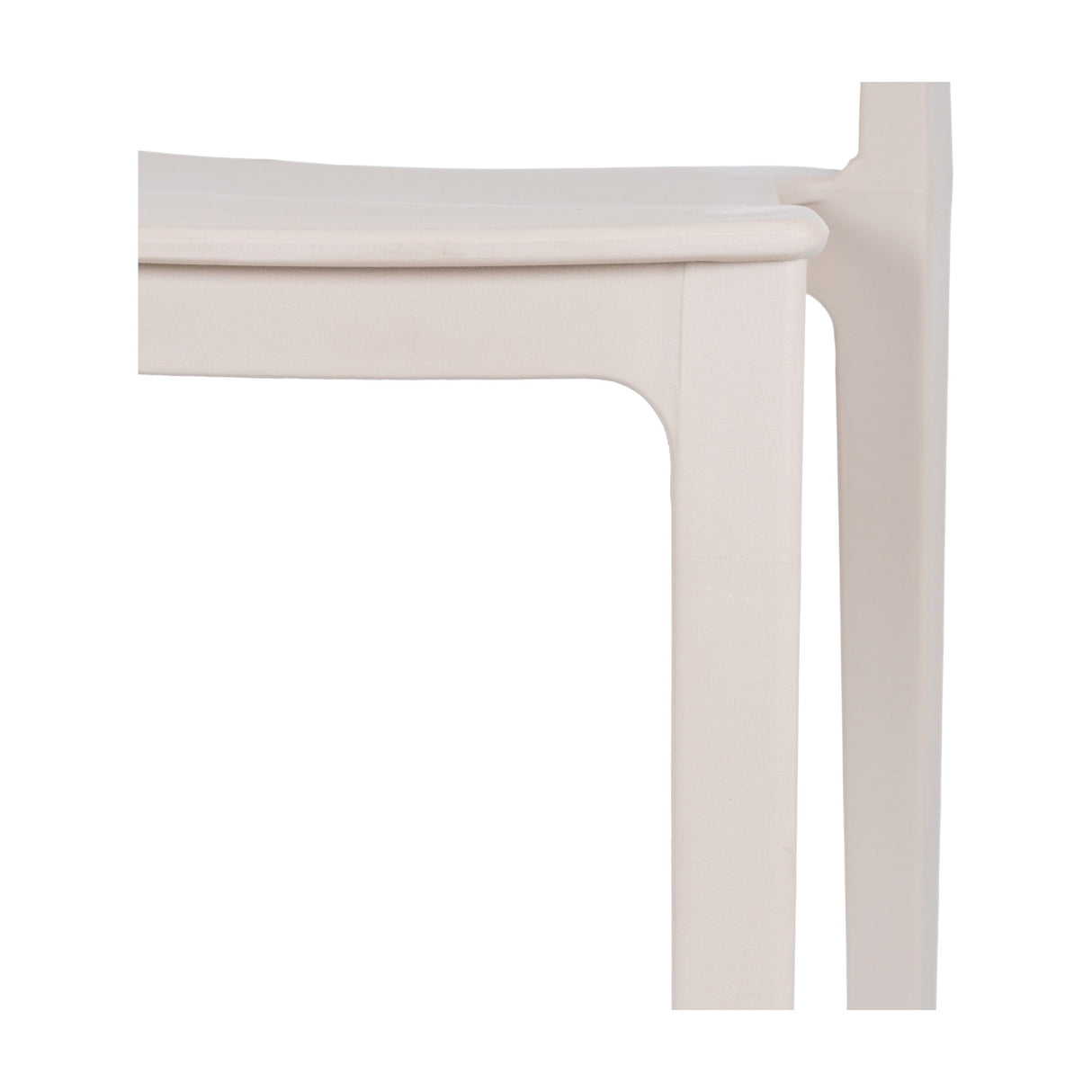 Close-up of the Hill Interiors Moulded Accent Chair in beige, showing the curved seat edge and smooth plastic legs against a white background.