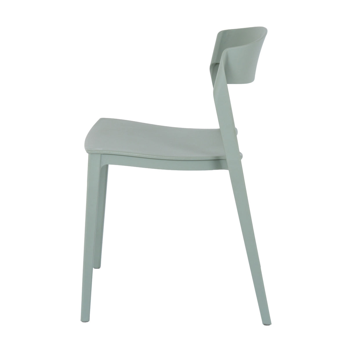Side view of the Hill Interiors French Grey Accent Chair, moulded from grey plastic with a curved backrest and tapered legs, on a plain white background.