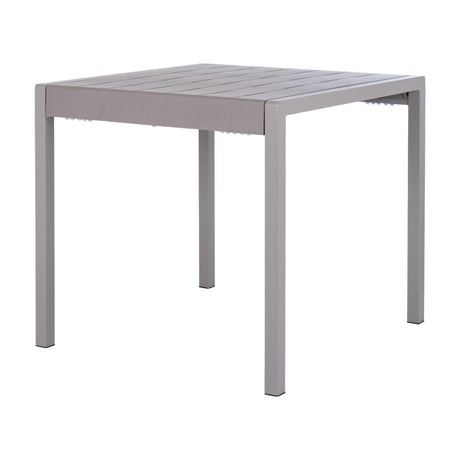 Hill Interiors Cube Stone-Effect Side Table in beige, a square plastic cube form with slatted top and four straight legs, shown on a plain white background.