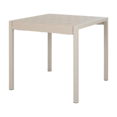 Hill Interiors Cube Side Table in beige, a square plastic design with a slatted matte top and slim straight legs, shown on a plain white background.