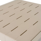 Close-up of the Hill Interiors Cube Side Table in beige, showing the slatted moulded plastic top with a smooth matte finish against a white background.