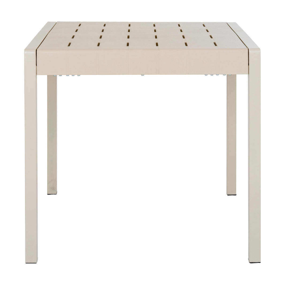 Hill Interiors Cube Side Table in beige with a slatted square top and slim straight legs in moulded plastic, shown on a plain white background.