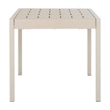 Hill Interiors Cube Side Table in beige with a slatted square top and slim straight legs in moulded plastic, shown on a plain white background.