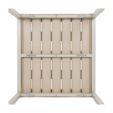 Underside view of the Hill Interiors Cube Side Table in beige, showing slatted plastic panels and metal bolt fixings on a white background.