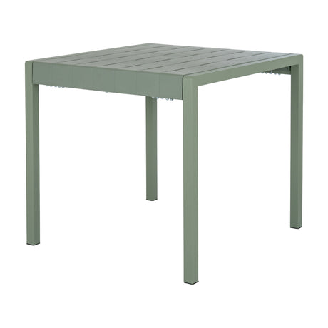 Hill Interiors Cube Side Table in French grey, a square plastic table with a slatted top and slim straight legs in a soft matte finish, on white.