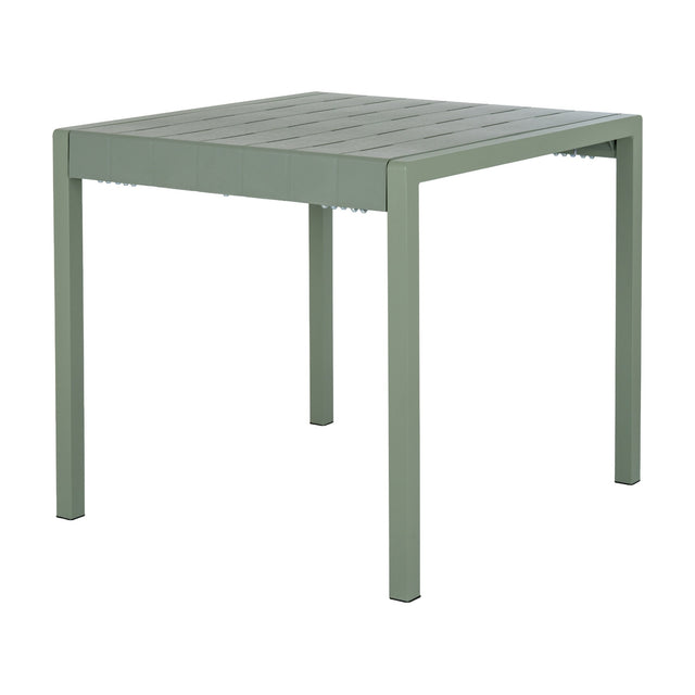 Hill Interiors Cube Side Table in French grey, a square plastic table with a slatted top and slim straight legs in a soft matte finish, on white.
