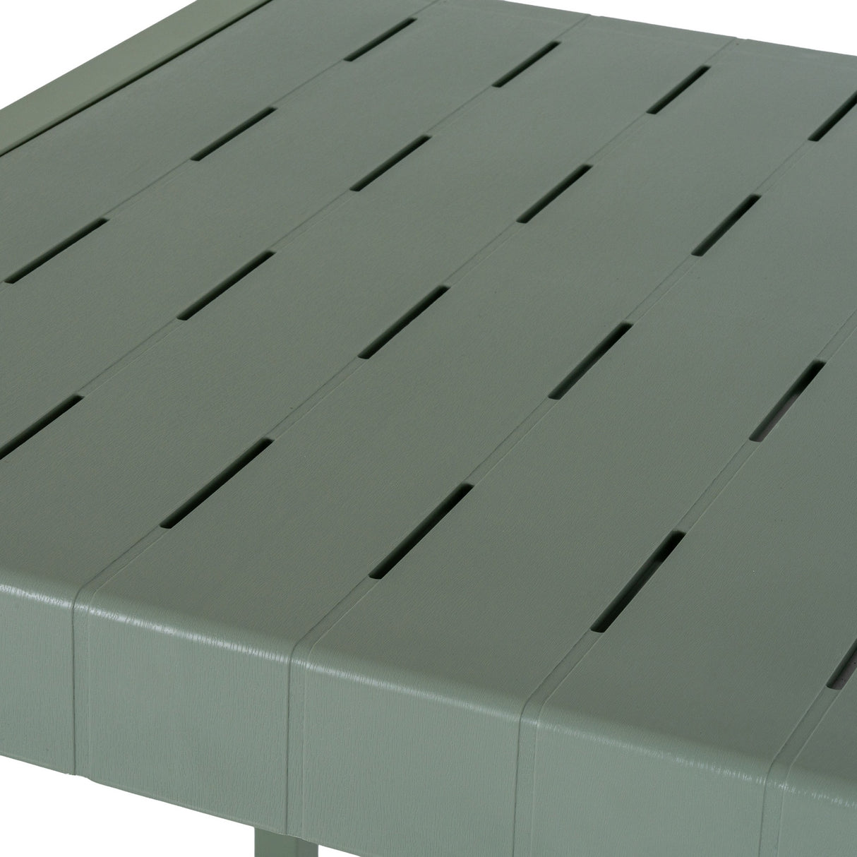 Close-up of Hill Interiors Cube Side Table in French grey, showing the slatted square top and smooth matte plastic finish.