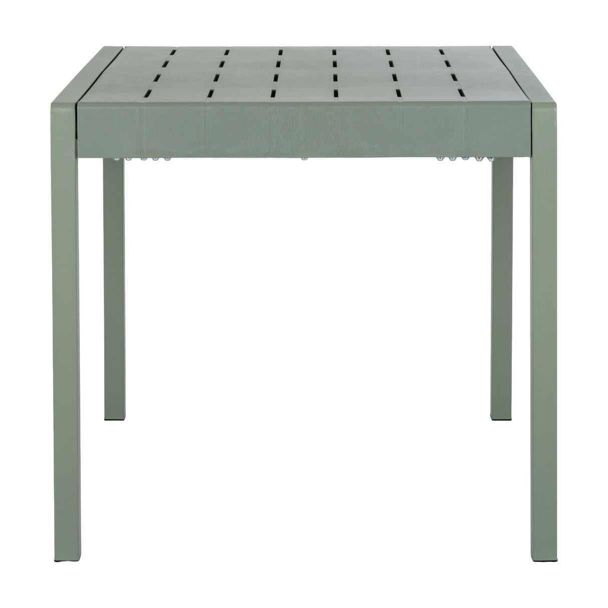 Hill Interiors Cube Side Table in soft French grey, a square slatted-top plastic table with a matte finish and straight legs, on a plain white background.