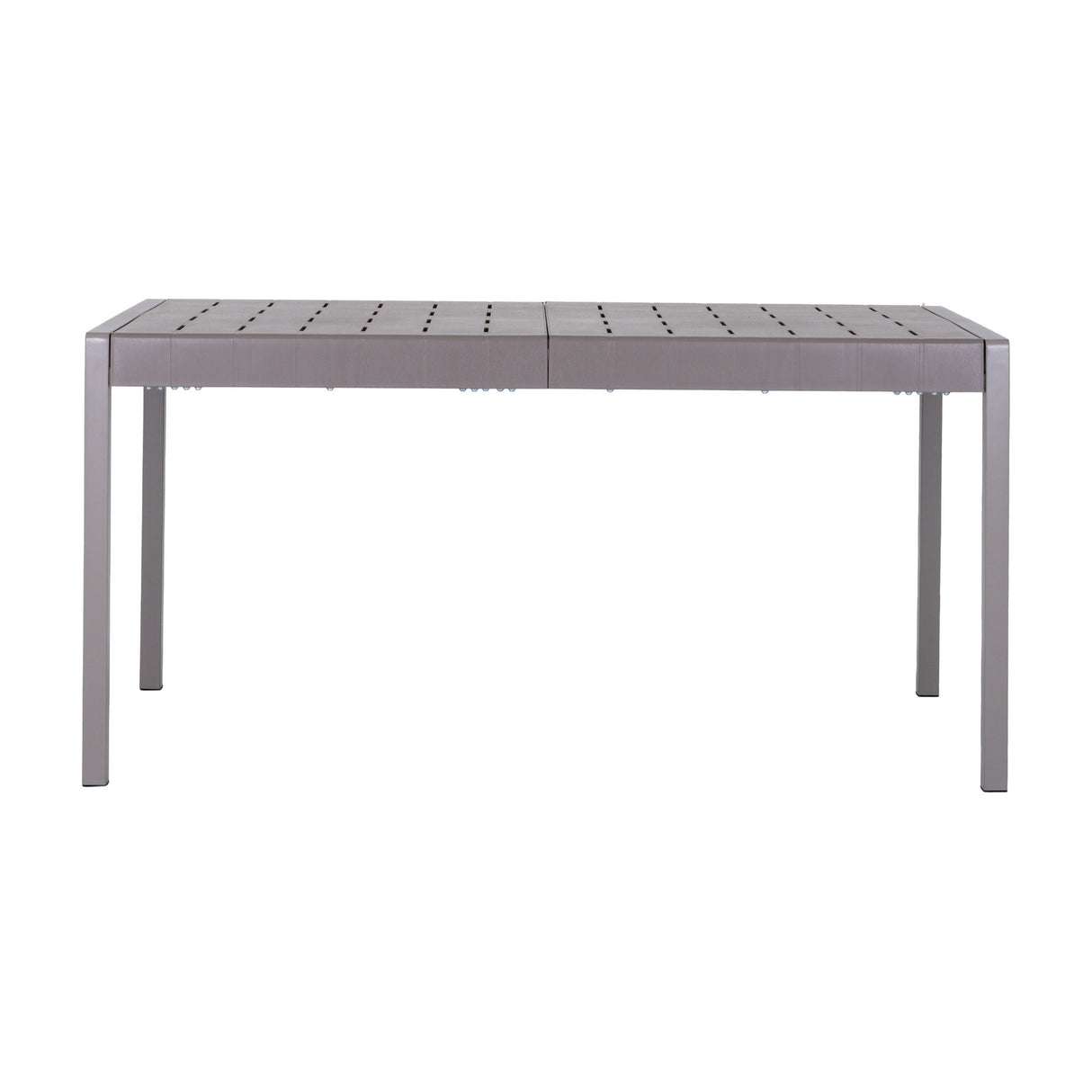 Hill Interiors Stone-Effect Side Table in beige, a rectangular moulded plastic table with slatted top and slim square legs, shown on a plain white background.