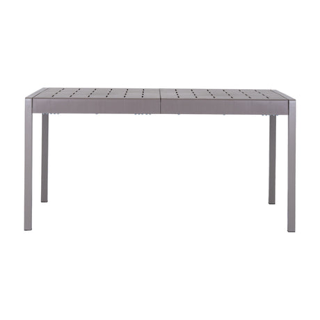 Hill Interiors Stone-Effect Side Table in beige, a rectangular moulded plastic table with slatted top and slim square legs, shown on a plain white background.
