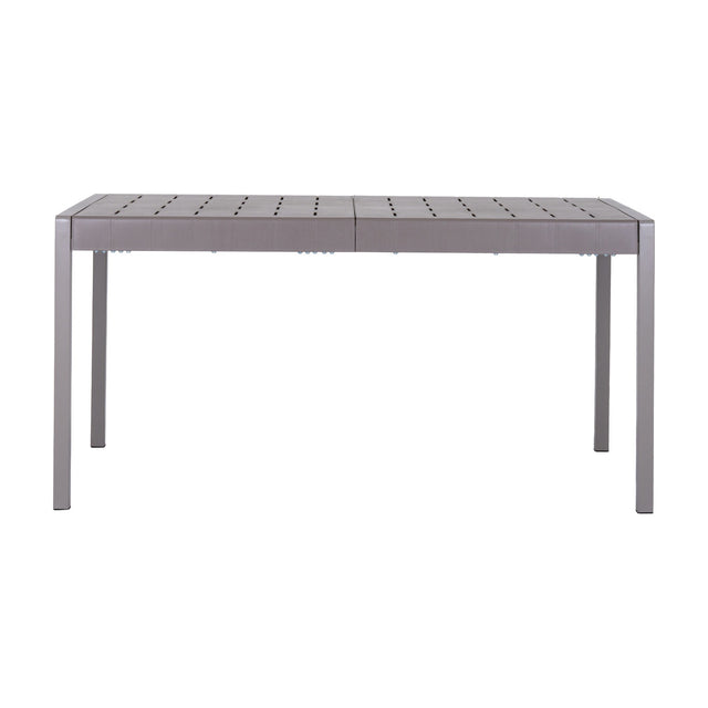 Hill Interiors Stone-Effect Side Table in beige, a rectangular moulded plastic table with slatted top and slim square legs, shown on a plain white background.