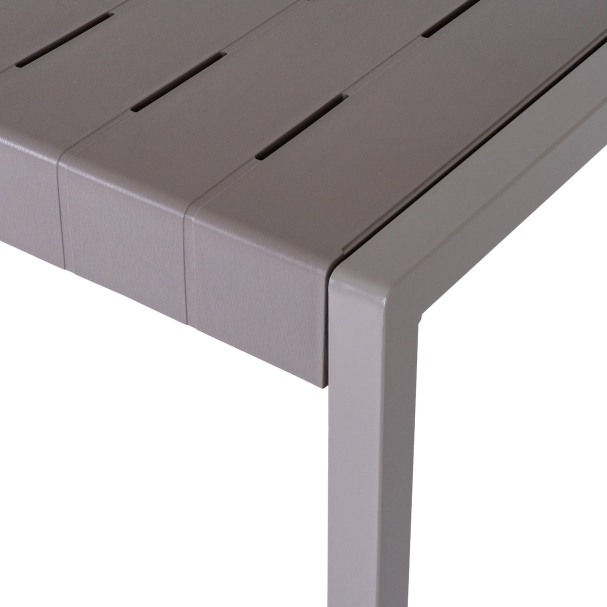 Close-up of the Hill Interiors Stone-Effect Side Table in beige, showing the slatted moulded plastic top and squared leg against a white background.