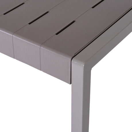 Close-up of the Hill Interiors Stone-Effect Side Table in beige, showing the slatted moulded plastic top and squared leg against a white background.