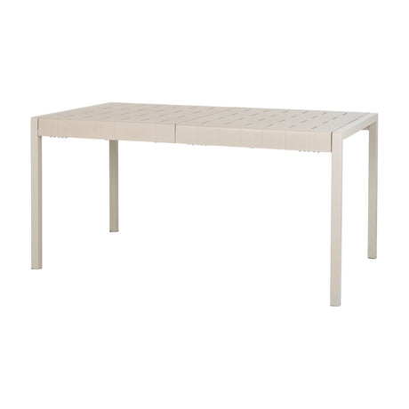 Hill Interiors Woven-Top Side Table in beige, a rectangular moulded plastic table with slatted top and slim square legs, on a plain white background.