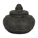 Hill Interiors Medium Ceramic Pot With Lid in matte black, a rounded storage vessel with domed finial lid, shown on a plain white background.