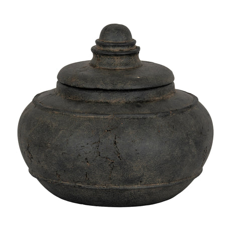 Hill Interiors Medium Ceramic Pot With Lid in matte black, a rounded storage vessel with domed finial lid, shown on a plain white background.