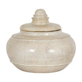 Hill Interiors Large Ceramic Pot with Lid in white, a rounded glazed storage jar with a tiered domed finial, shown on a plain white background.