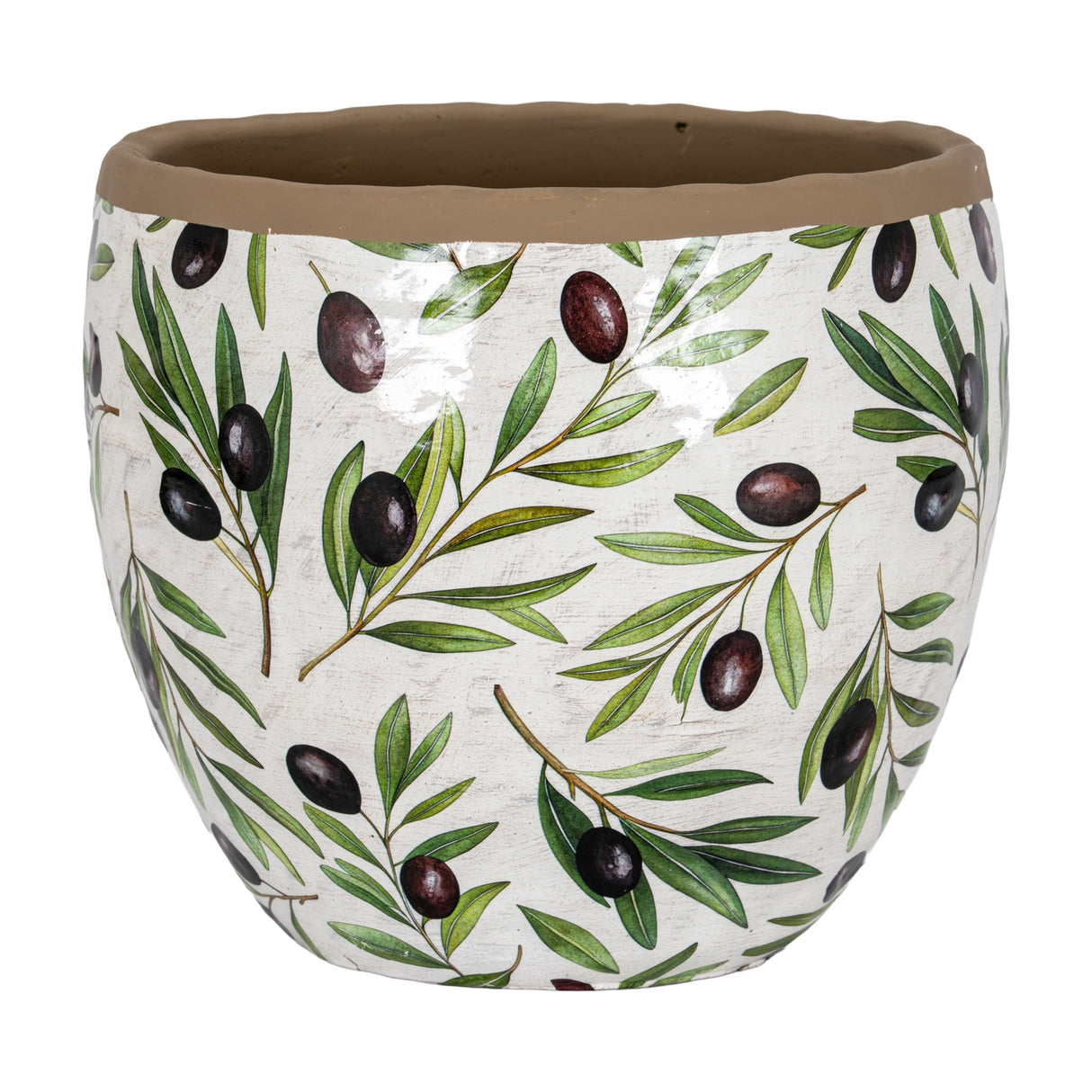 Large Olive Ceramic Planter – White