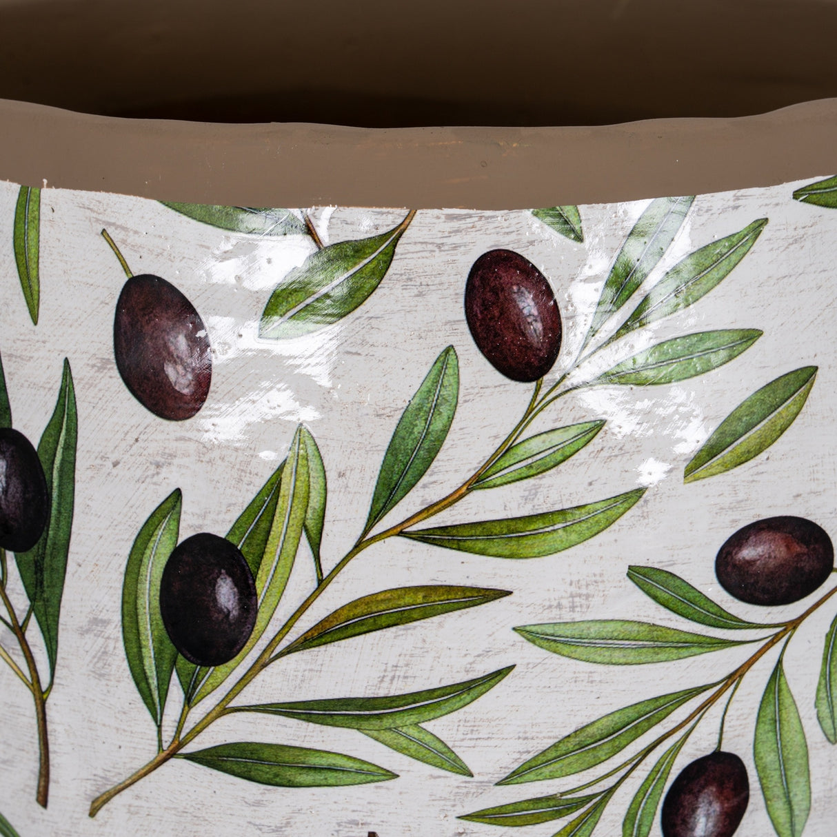 Large Olive Ceramic Planter – White