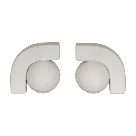 Hill Interiors Ceramic Book Ends 13cm in white, a pair of curved sculptural forms with rounded ball bases in matte glaze, on a plain white background.