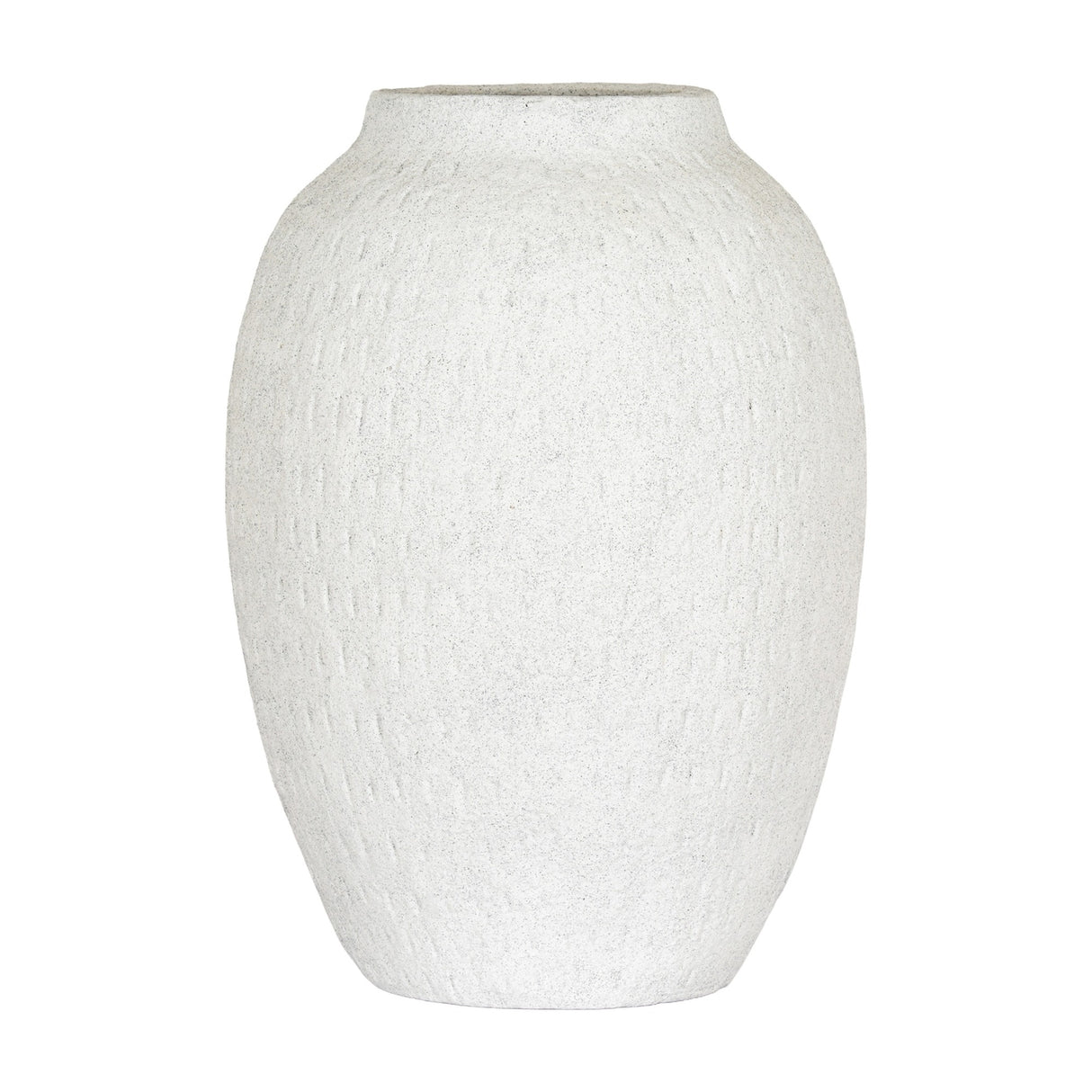 Hill Interiors Large Tall Ceramic Vase in white with a rounded body, tapered neck and textured finish, shown against a plain white background.