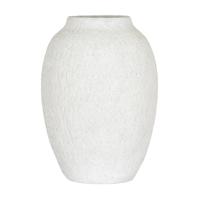 Hill Interiors Large Tall Ceramic Vase in white with a rounded body, tapered neck and textured finish, shown against a plain white background.
