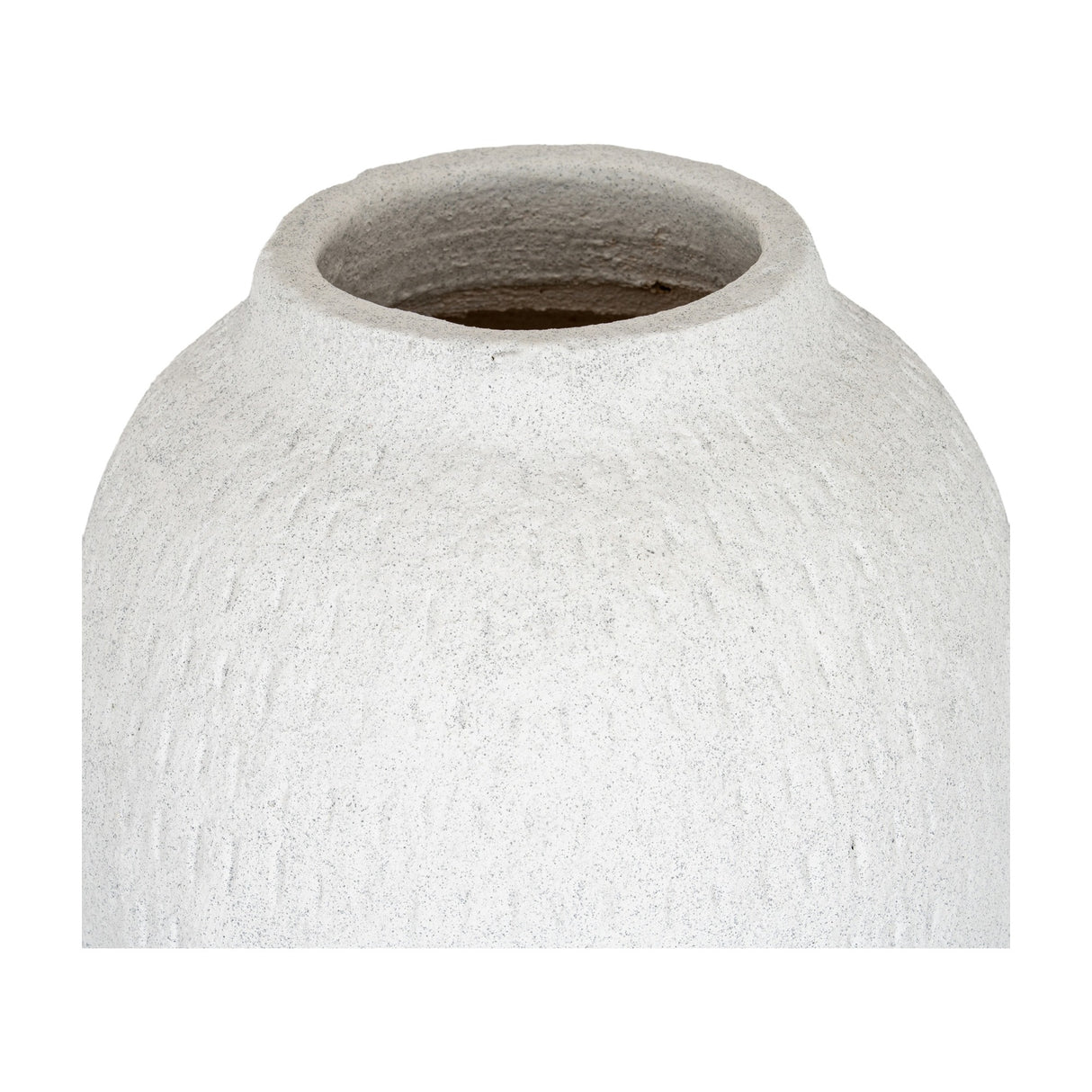 Close-up of the Hill Interiors Large Tall Ceramic Vase in white, showing the textured glazed surface, rounded shoulder and tapered neck opening.