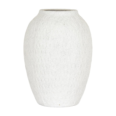 Hill Interiors Medium Tall Ceramic Vase in white with a rounded body, narrow neck and lightly textured matte finish, shown on a plain white background.