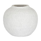 Hill Interiors Large Round Ceramic Vase in white with a textured chalky finish, full-bodied rounded shape and narrow neck, on a plain white background.