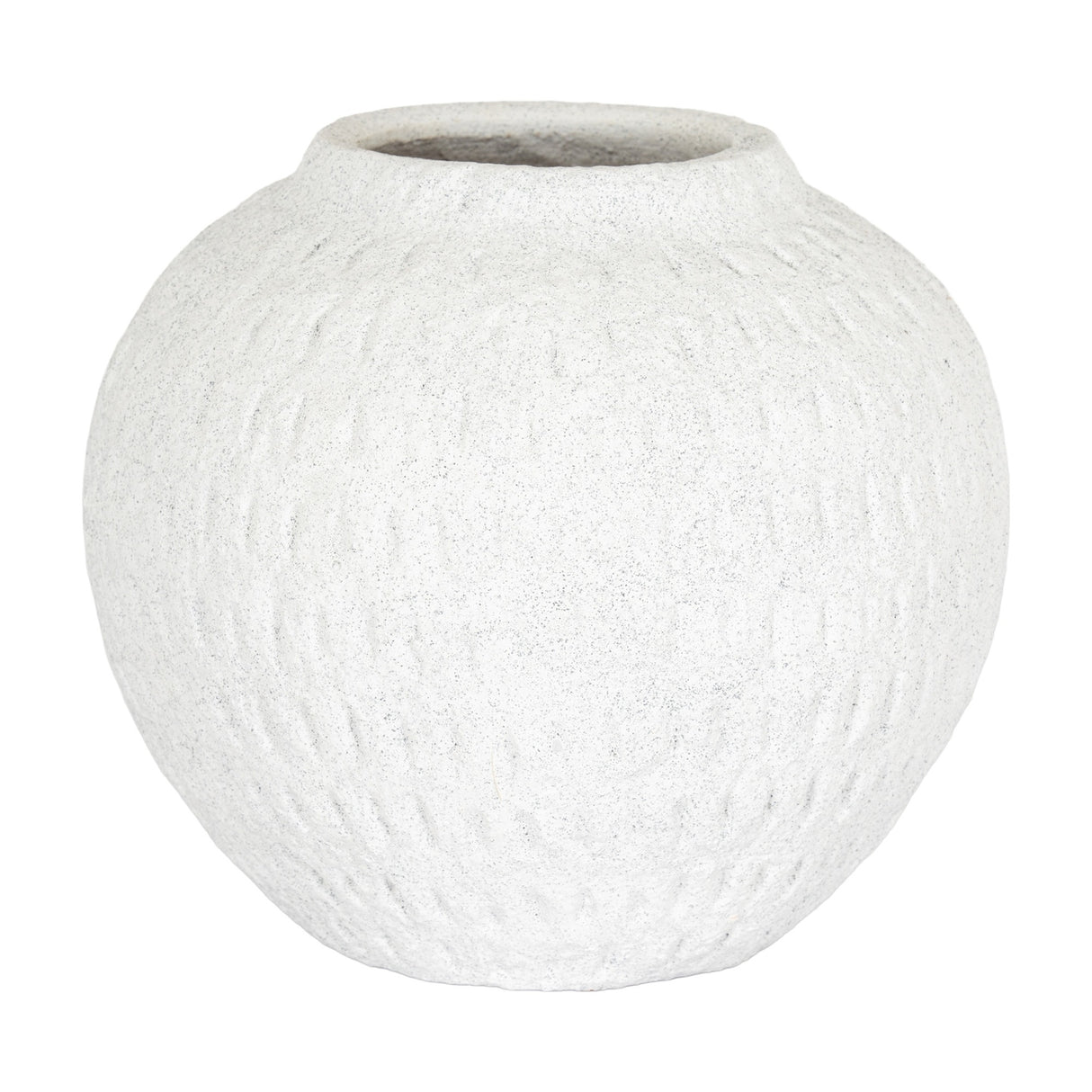 Hill Interiors Medium Round Ceramic Vase in white with a textured matte finish, rounded body and narrow neck, shown on a plain white background.