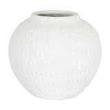 Hill Interiors Medium Round Ceramic Vase in white with a textured matte finish, rounded body and narrow neck, shown on a plain white background.