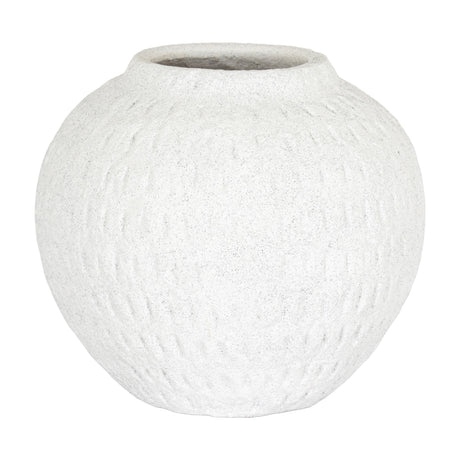 Hill Interiors Medium Round Ceramic Vase in white with a textured matte finish, rounded body and narrow neck, shown on a plain white background.