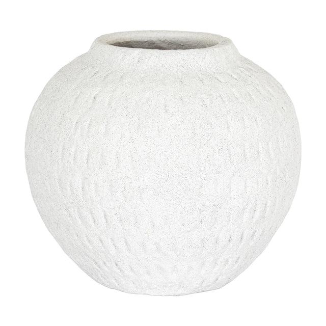 Hill Interiors Medium Round Ceramic Vase in white with a textured matte finish, rounded body and narrow neck, shown on a plain white background.