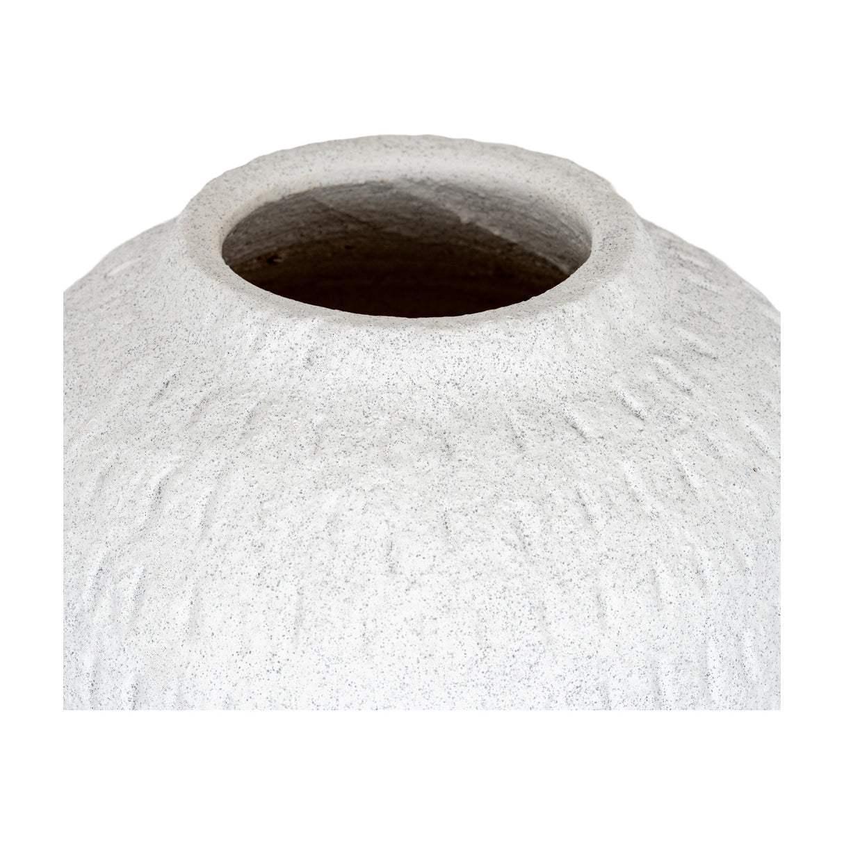 Close-up of Hill Interiors Medium Round Ceramic Vase in white, showing the textured matte surface, narrow opening and rounded body against a plain background.