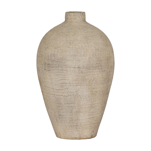 Hill Interiors Large Ceramic Vase in cream with a rounded body, tapered neck and textured matte finish, shown on a plain white background.