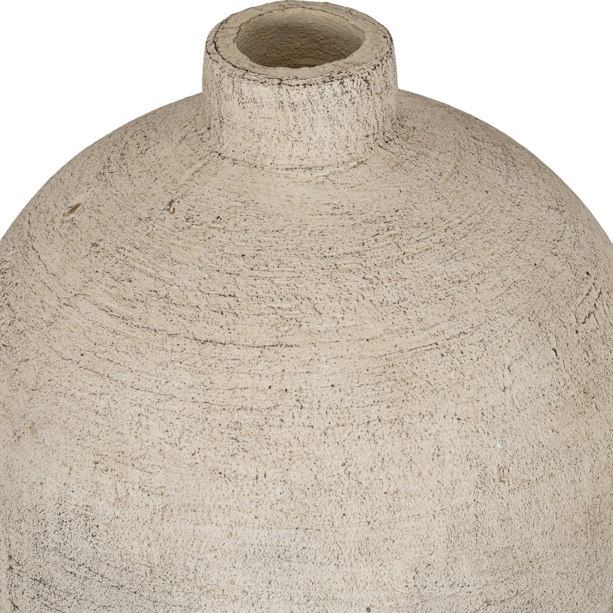 Close-up of Hill Interiors Large Ceramic Vase in cream, showing the rounded body, narrow tapered neck and textured matte finish against a white background.