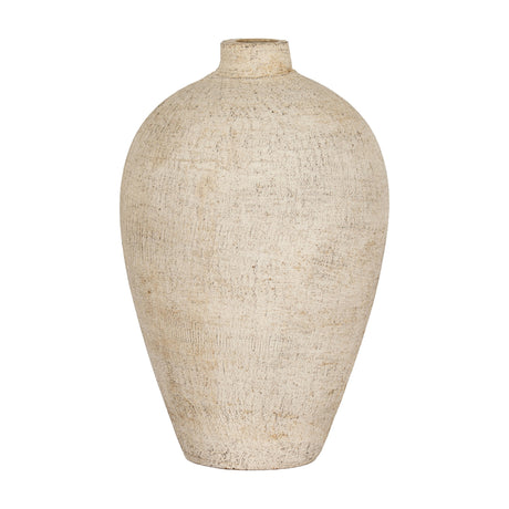 Hill Interiors Ceramic Medium Vase 28cm in cream, a tall rounded form with narrow neck and textured chalky finish, shown on a plain white background.