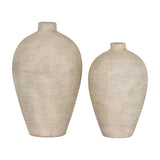 Hill Interiors Ceramic Medium Vase 28cm in cream, two rounded textured vessels with narrow necks shown at varying heights on a plain white background.