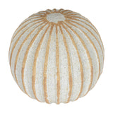 Hill Interiors Medium Decorative Ceramic Ball in white with ribbed sculptural form and tan-toned grooves radiating from the top, on a plain background.