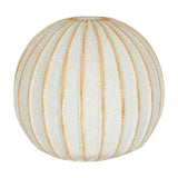 Hill Interiors Small Round Ceramic Ball Vase in white with vertical tan ribbed lines and a narrow top opening, shown on a plain white background.