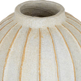 Close-up of Hill Interiors Large Globe Ceramic Vase in white, showing the textured finish and vertical tan streaks running down to the narrow opening.