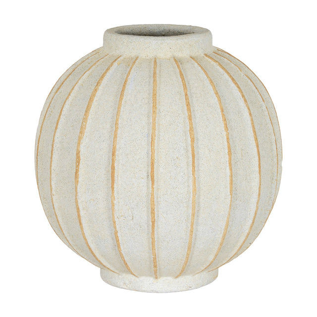 Hill Interiors Ceramic Globe Vase 25cm in white with a ribbed spherical body and narrow neck, shown on a plain white background.