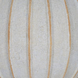 Close-up of Hill Interiors Ceramic Globe Vase 25cm in white, showing the speckled glaze and vertical ribbed panels edged with warm tan tones.