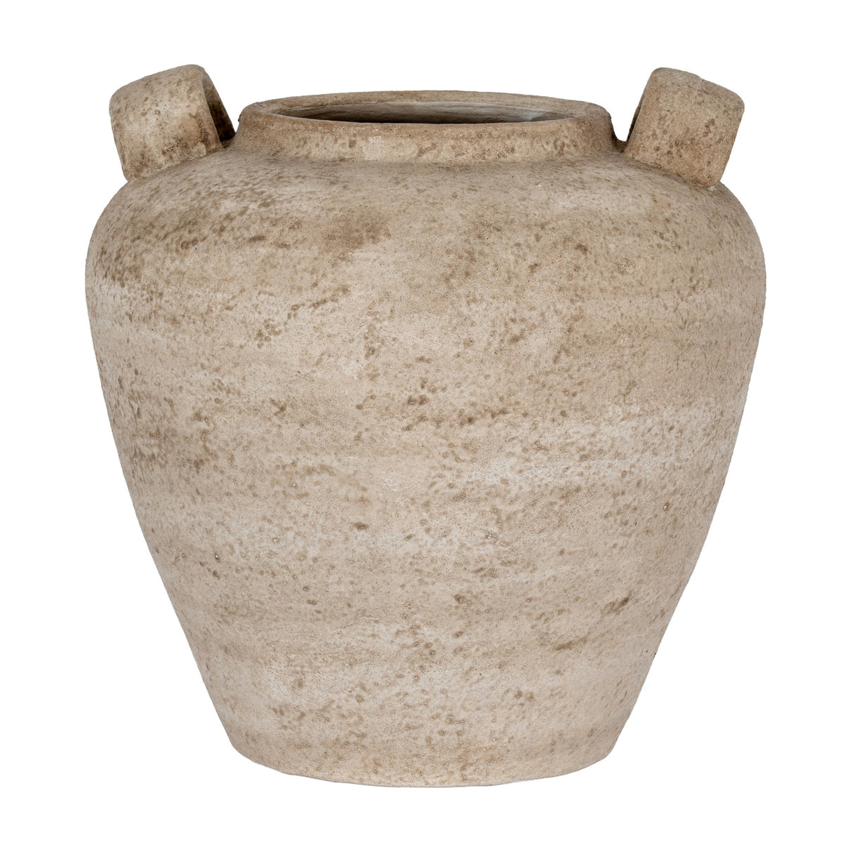 Hill Interiors large ceramic urn vase in warm brown with a rounded tapered body, twin side handles and textured finish, shown on a plain background.
