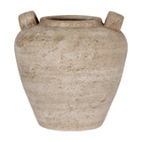 Hill Interiors large ceramic urn vase in warm brown with a rounded tapered body, twin side handles and textured finish, shown on a plain background.