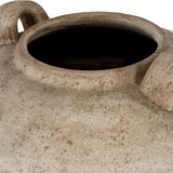 Close-up of the Hill Interiors Large Urn Vase showing the wide rim, textured brown ceramic surface and looped handle at the shoulder.