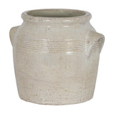 Hill Interiors medium white ceramic pot with rounded body, ridged shoulder detail and small side handles, shown on a plain white background.